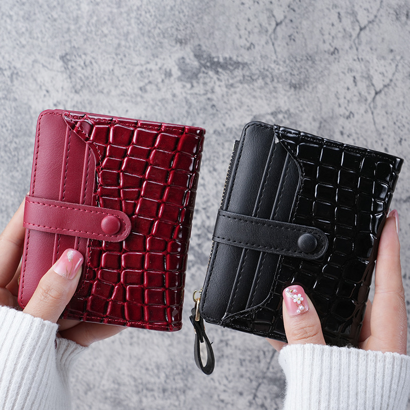 2025 New Women's Stone Pattern Luxury Bag Crocodile Pattern Wallet With Clasp Short Korean Style Card Holder Zipper Multi-card Slot Coin Purse