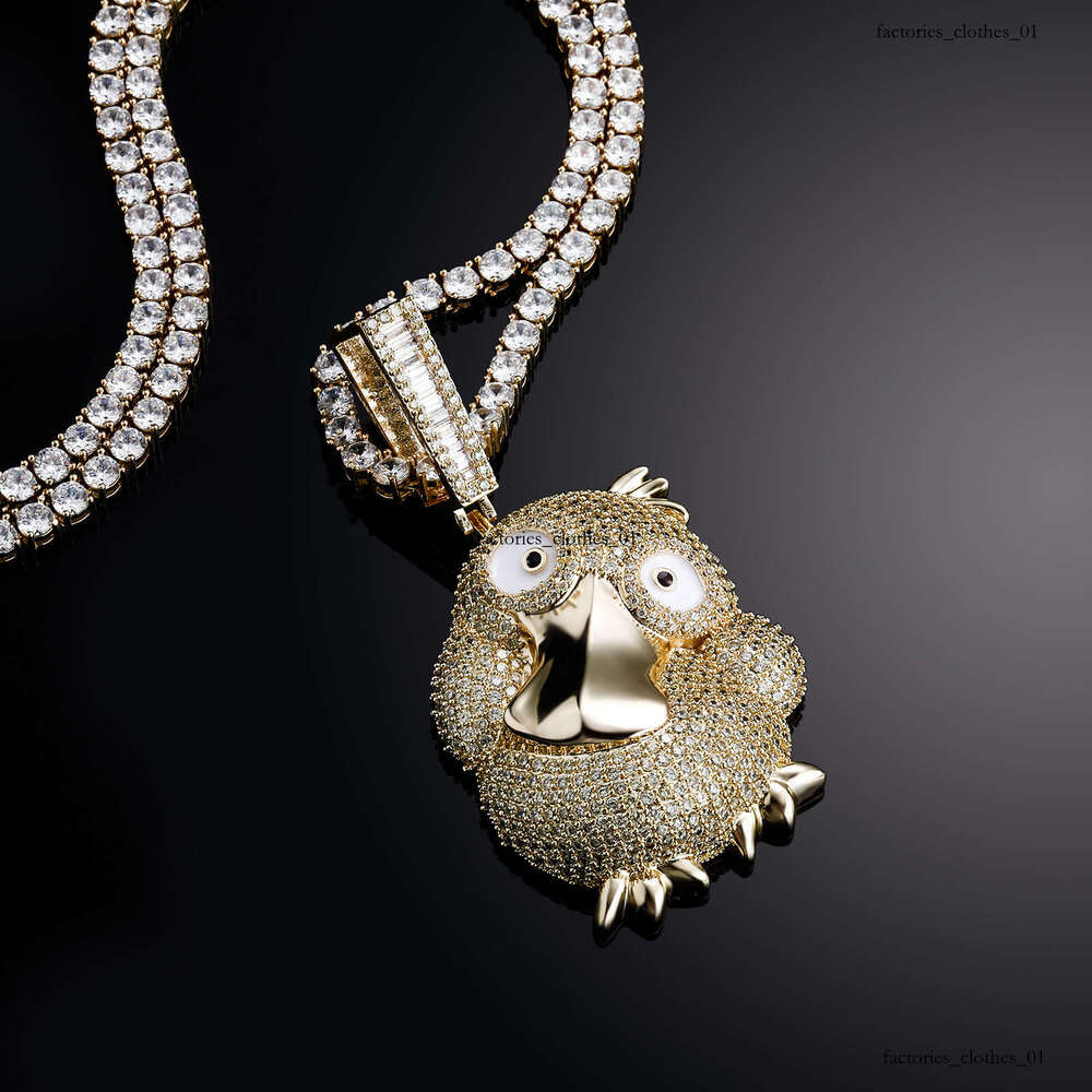 New Animal Psyduck Pendant Micro Paved Moissanite chain Hip Hop Necklace Accessory
