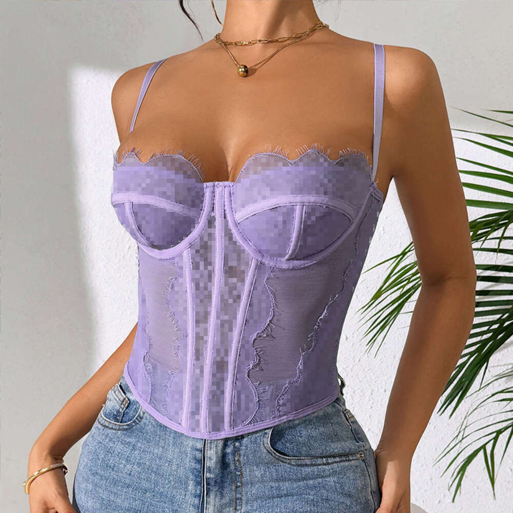 Hot Item Girl Sexy Push-Up Tight Fishbone Bra Eyelash Lace Trim See-Through Pure Desire Camisole