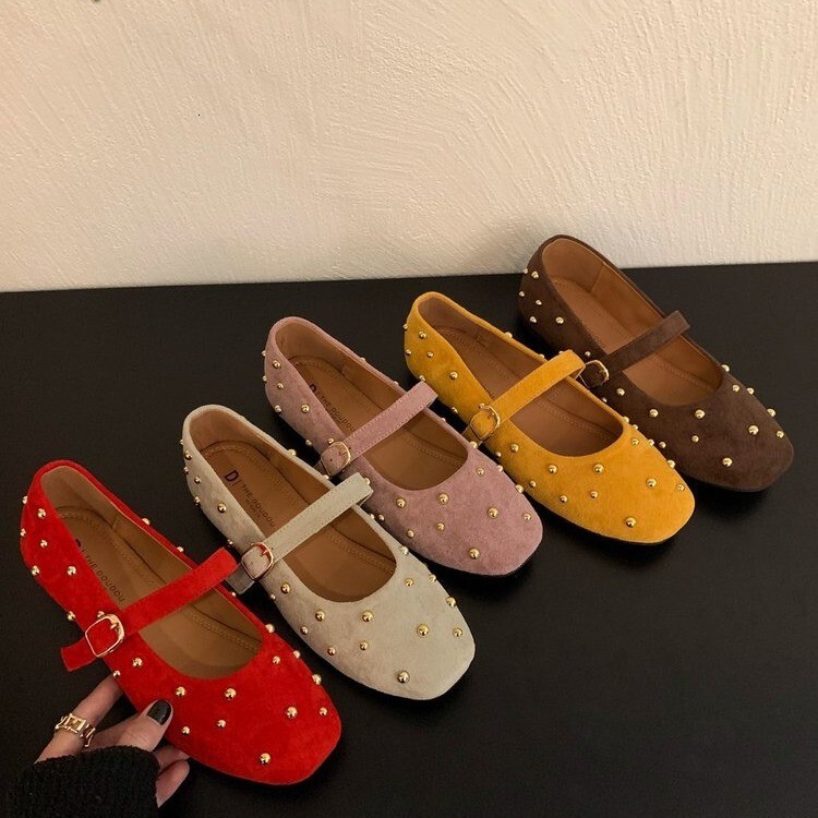 Red Mary Jane Women's Shoes 2025 Designer's New Square Toe Shallow Mouth Single Shoes Flat Shoes