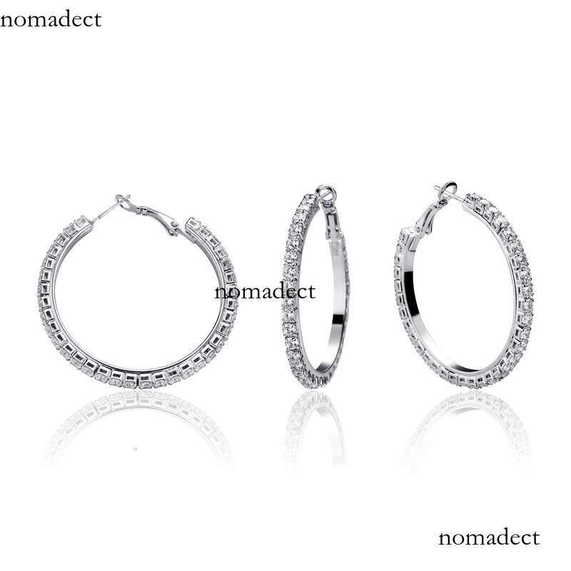 INS 3CM-10CM Single Row Zircon Simple Hoop Earrings Hip Hop Personality Ear Jewelry