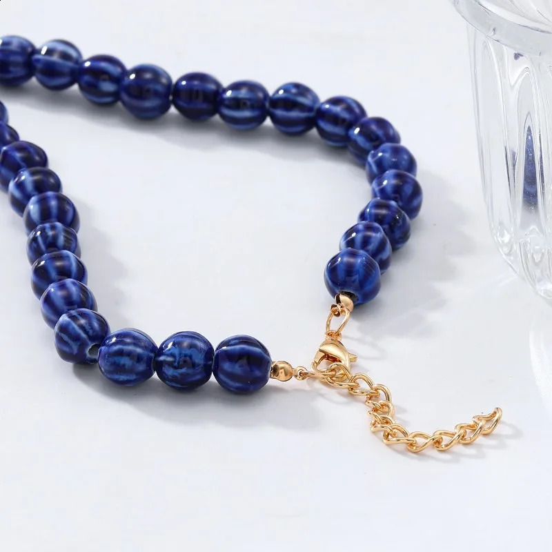 Exaggerated Red Lobster Blue Bead Necklace Handmade Imitation Pearl Summer Beach Fashion Accessory 250805