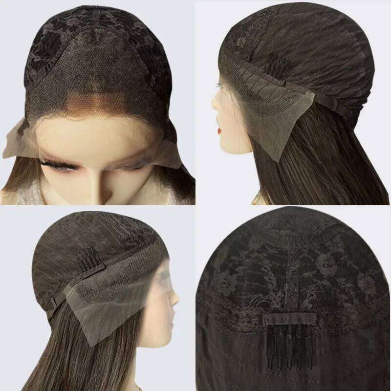 Natural Synthetic Wig Dark Root HairLine Highlights Straight Hight Density Pre plucked Cosplay For Women Daily Party Use