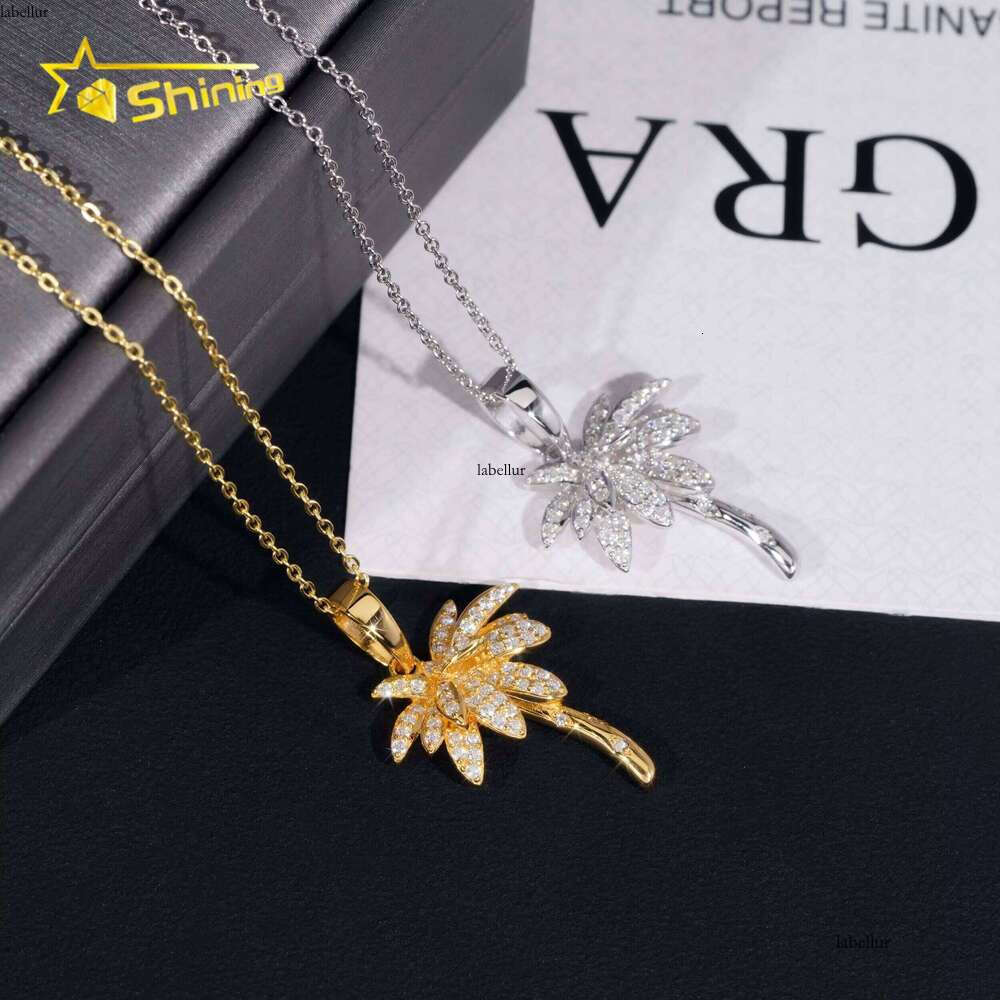 Iced Out Jewelry Sterling Sier Palm Tree Gold Plated GRA Certificate VVS Moissanite Pendant