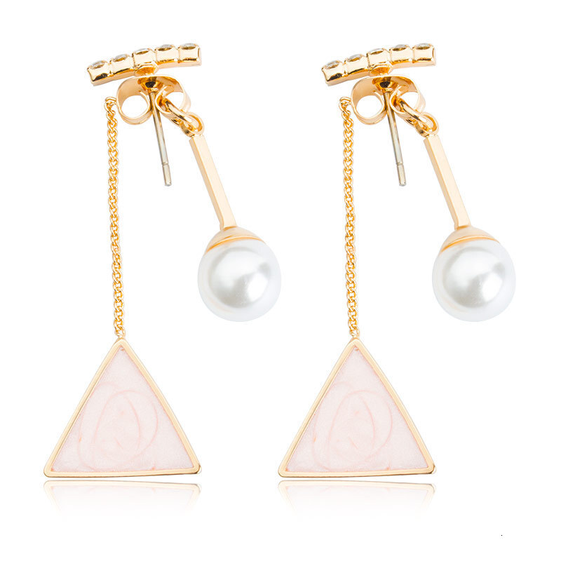 Ins Style Triangle Earrings For Women, Personality And Temperament Pearl Back Hanging Earrings, Fashionable Ear Accessories