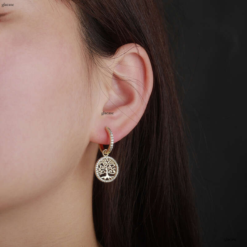 Trendy for Women Round Simple Hollow Creative Lucky Tree Drop Earrings Versatile Personality Gold Jewelry