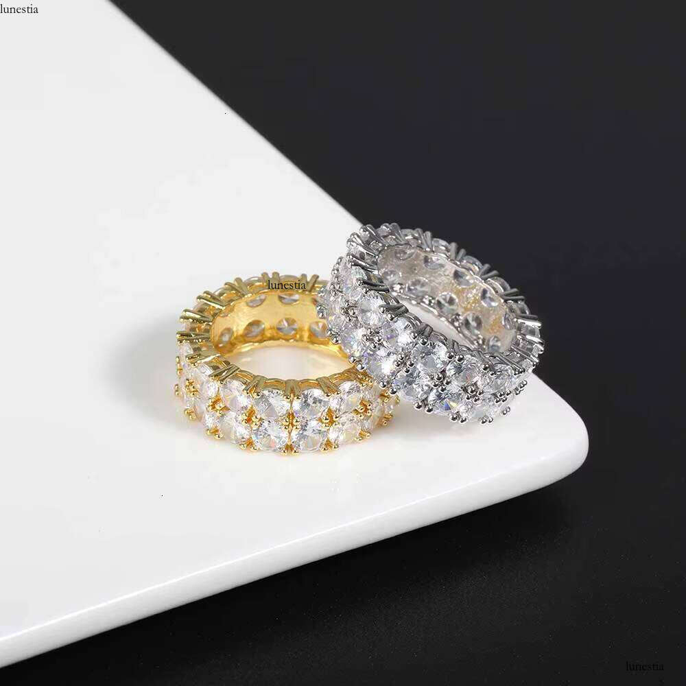 NUOYA Iced Out Cubic Zirconia Tennis Gold Plating CZ Finger Ring Hip Hop Women Jewelry