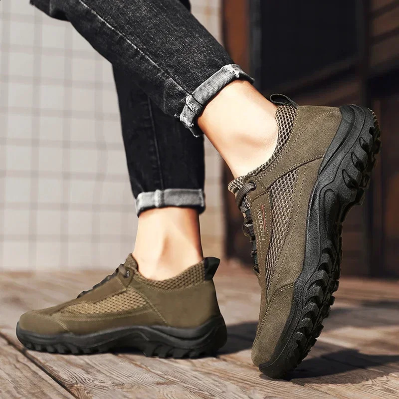 Men Hiking Shoes Summer Breathable Male Sneakers Anti-slip Breathable Walking Shoes Lace Up Soft Casual Lightweight Shoes 250805