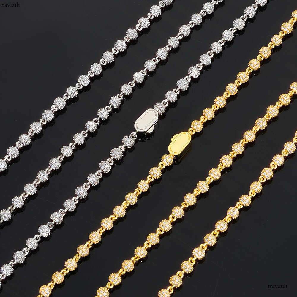 Hip Hop 4mm Full Dia Round Bead Chain Men's Necklace Trendy High-end Moissanite chain Jewelry Accessories