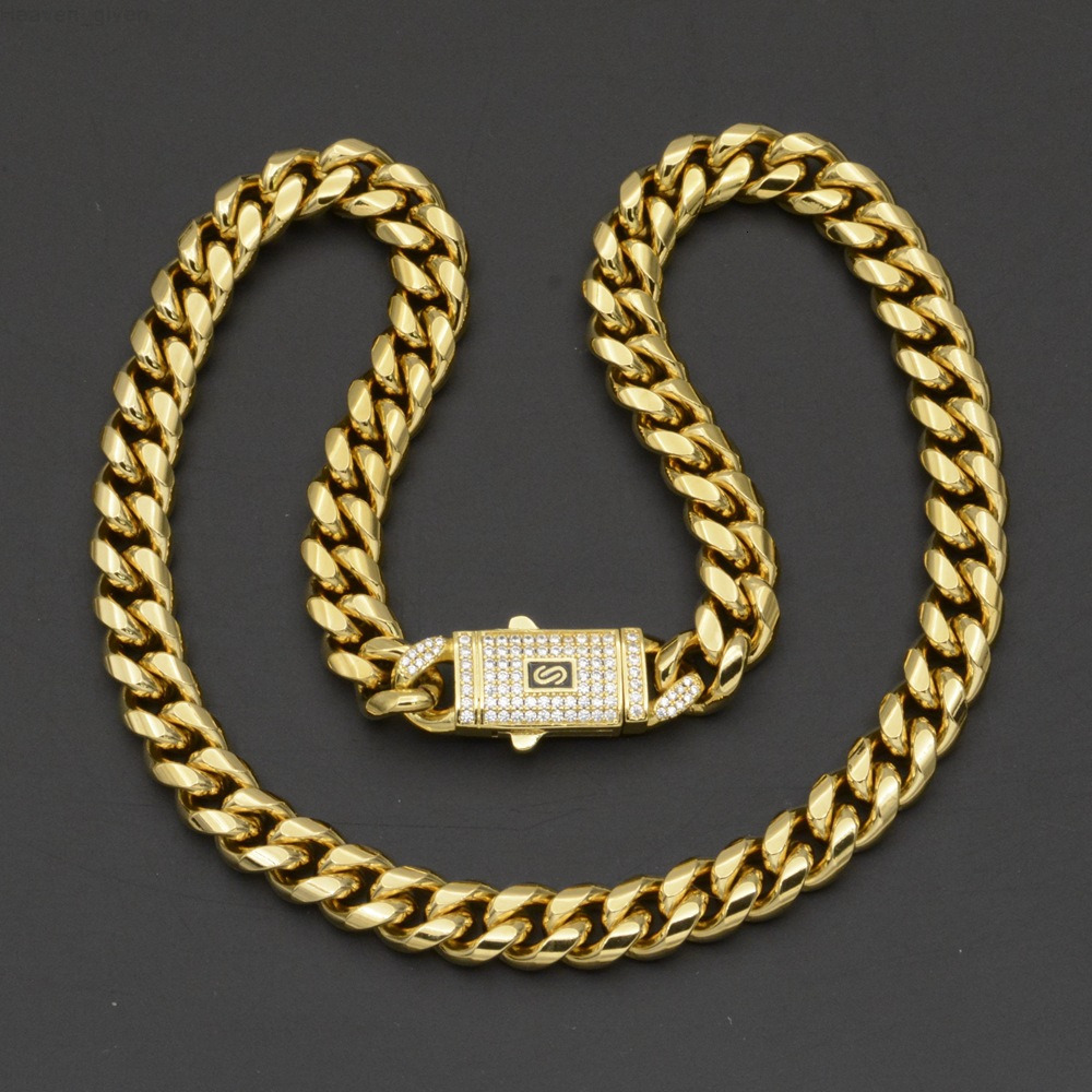 Hip Hop Jewelry for Men 6-14Mm Gold Plated Cuban Link Chains Stainless Steel Necklace with Pearl Gift Big Cuban Link Chains
