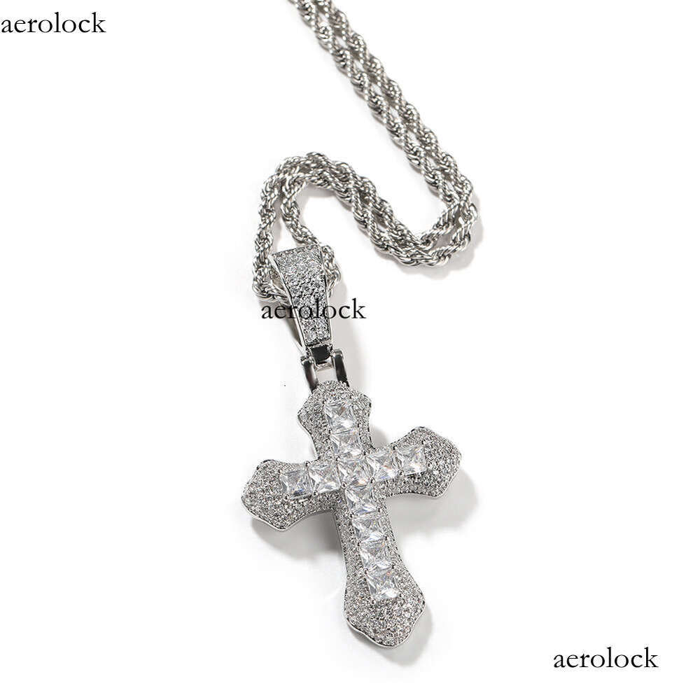 Hip Hop Cross Pendant Large Sterling Silver Inlaid Purple Moissanite chain Light Sweater Necklace