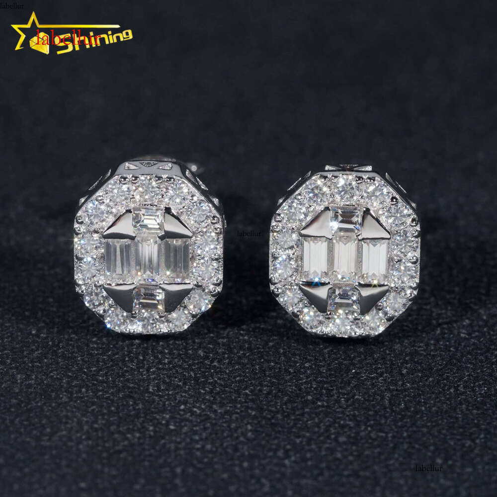 Pass Tester GRA Certified VVS Dia Sterling Sier Baguette Moissanite Stud Earrings Men Jewelry