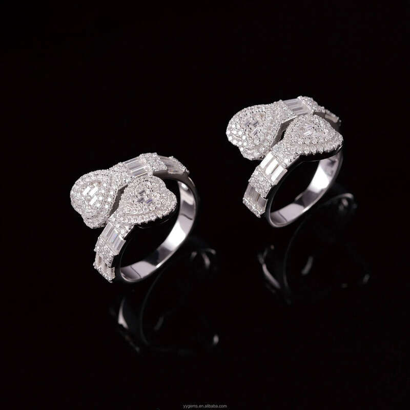 Heart Style Baguette Cut Mossanite Hip Hop Jewelry Solid Sier for Men Women VVS Moissanite Dia Cuban Ring