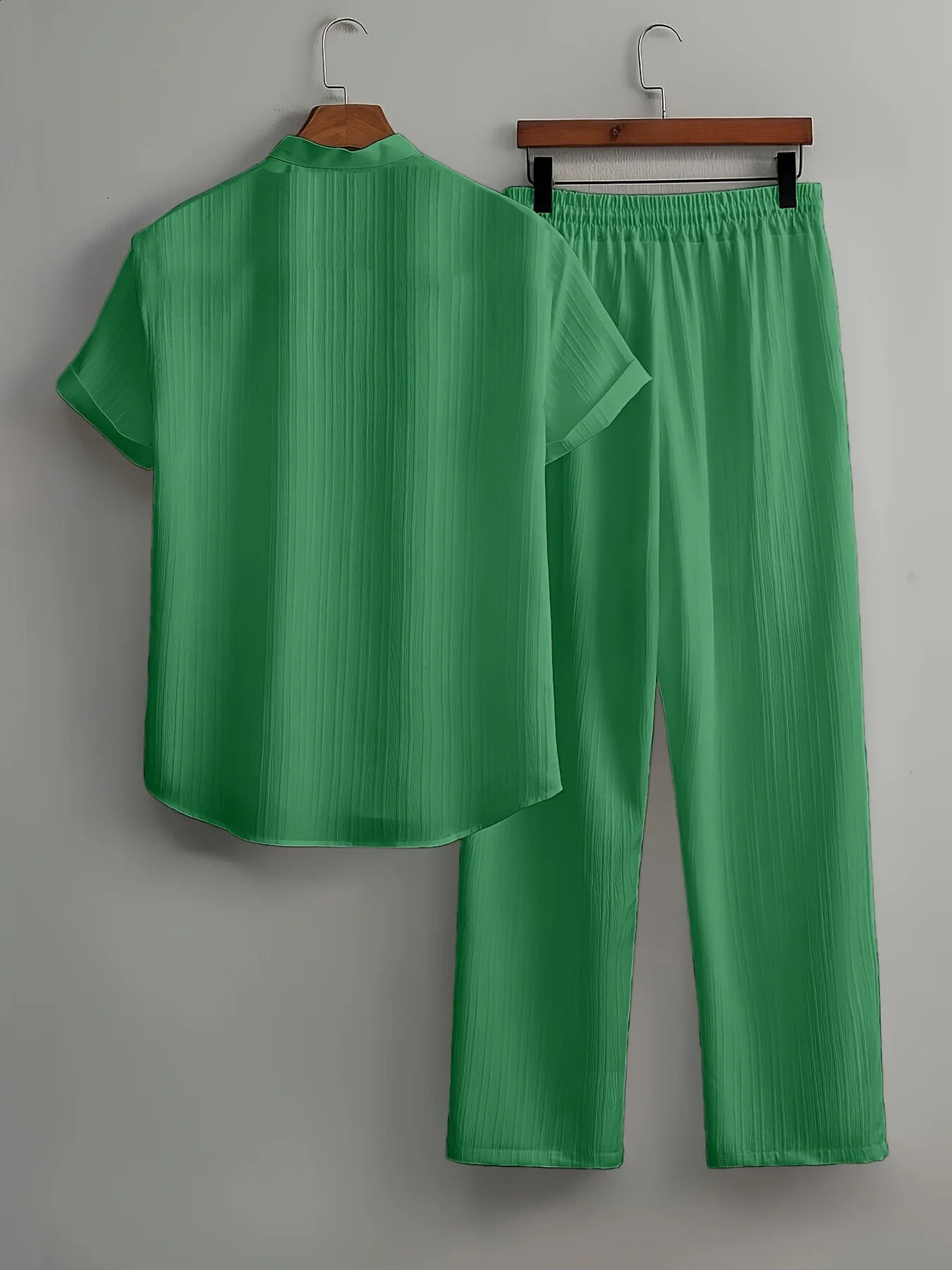 Mens Striped Shortsleeved Shirt and Breasted Lapel Suit Fashion Trendy Style Casual Waffle 250809
