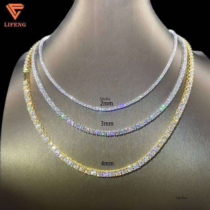 Hip Hop Jewelry 2MM D VVS Moissanite Chain GRA Certificate Sier Platinum Tennis Necklace Gift