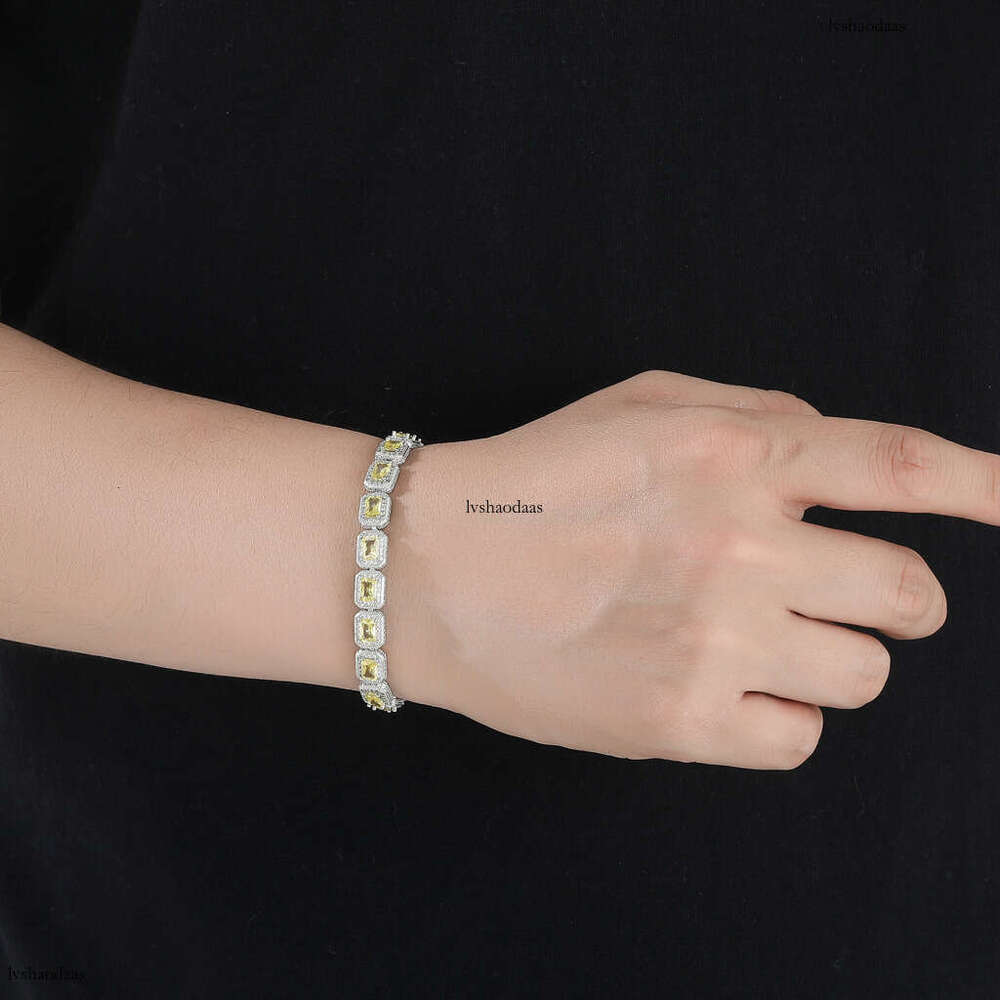 8mm Yellow Rock Candy Chain Bracelet T Square Zircon Niche Trendy Men's Hip-Hop Jewelry