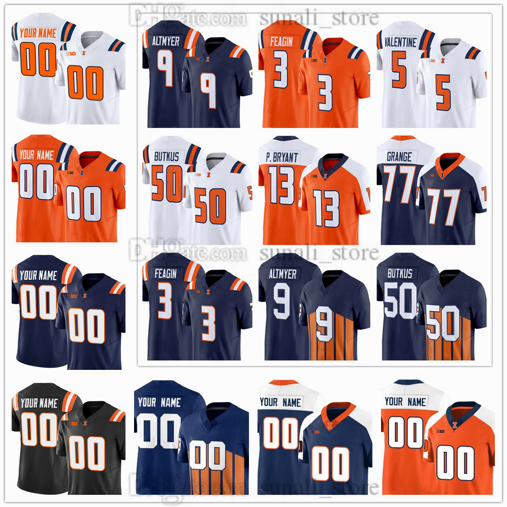 2026 Men's Illinois College Fighting Illini Football Jersey 9 Luke Altmyer 21 Aidan Laughery 3 Kaden Feagin 5 Ca'Lil Valentine 10 Ethan Hampton 85 Tanner Arkin Stitched