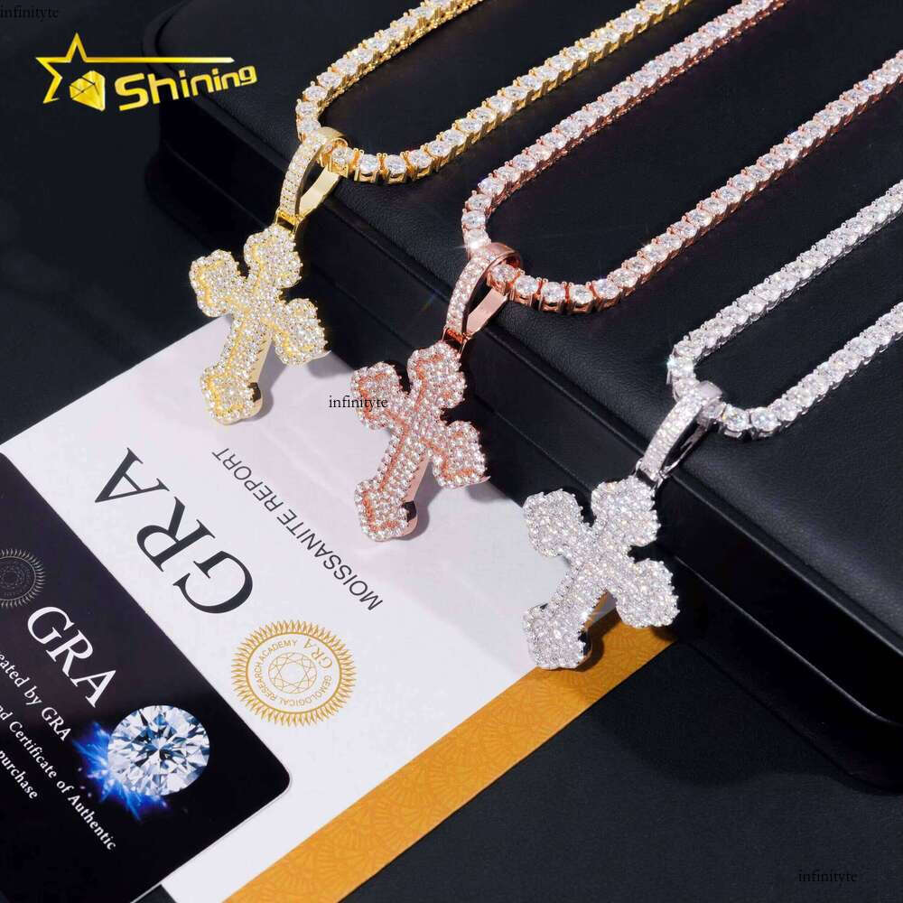 Ready to Ship Iced Out Cross Solid Sier with Moissanite Dia Hip Hop Pendant Necklace Jewelry Wholesale