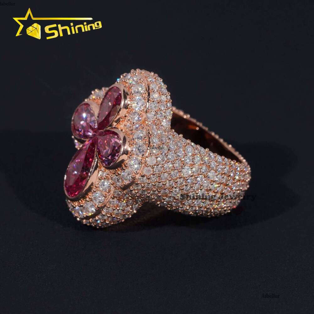 Style VVS Men's Silver Ice Out Cross Pink Pear Cut Moissanite Hip-Hop Ring