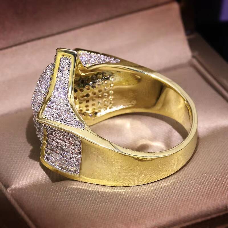 Bling Star Pentagram Ring Hip Hop Fashion Jewelry for Women Man Wedding Engagement Ring with Moissanite Stone Gold Opp Bag 5 Pcs