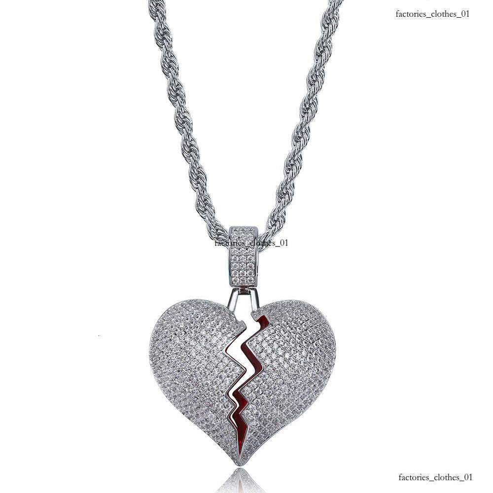 Trendy Combination Necklace Hip-Hop Gold-Plated Full Moissanite chain Men's Fashion Heartbreak Pendant Jewelry