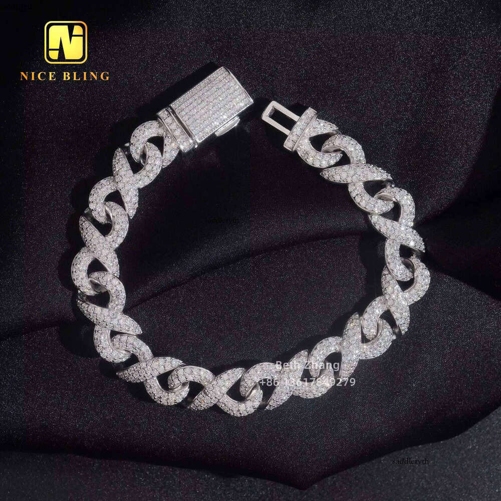 New Design 3 Rows 10MM Infinite Link Moissanite Cuban Men Fashion Dia Bracelet Sier Hip Hop Iced Out Jewelry