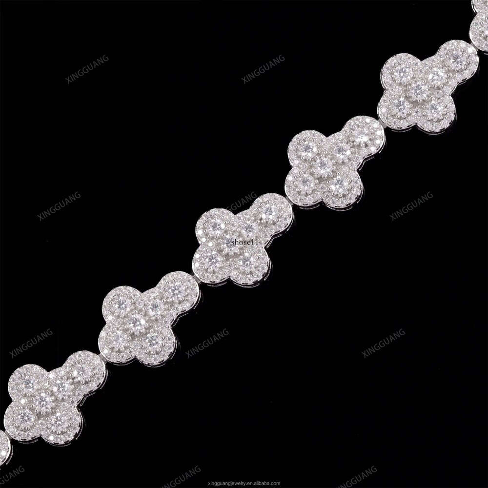 XingGuang Jewelry Pass Tester S Sterling Sier VVS Moissanite Bracelet Cross Design Dia Hip Hop Cuban Chain