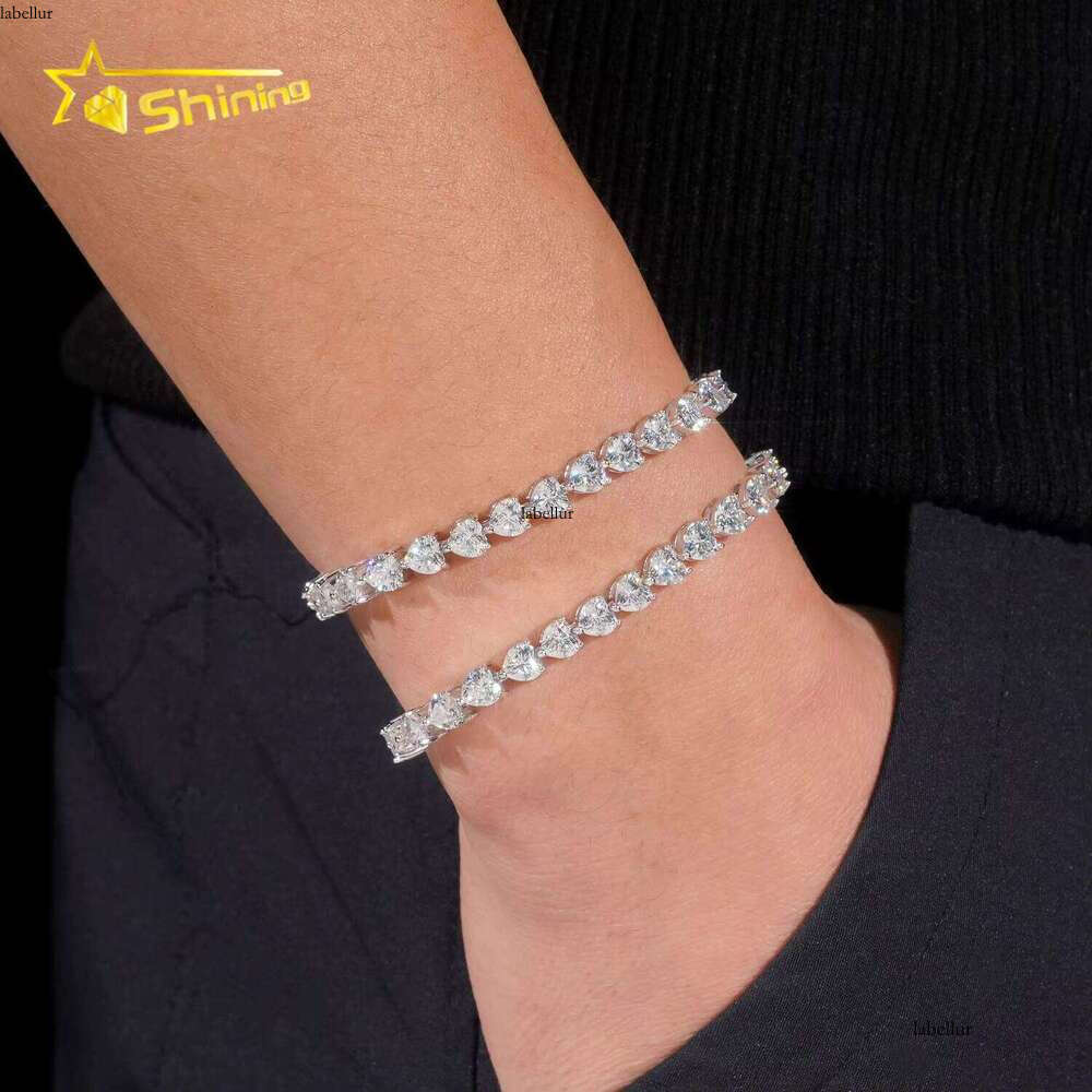 New Arrival Sterling Sier Heart Cut Moissanite Pass Dia Tester Dias Women Men Unisex Tennis Bracelet Fast Shipping
