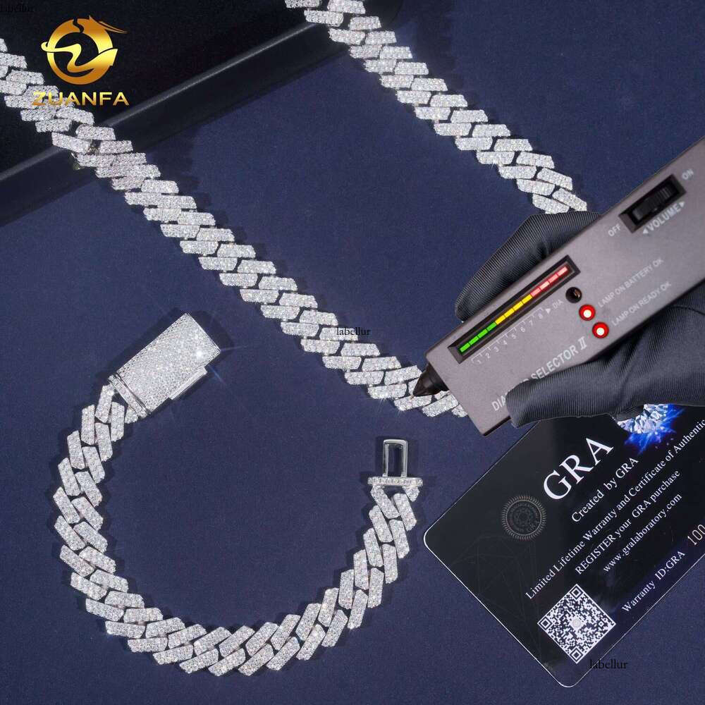 13Mm 2Row Hip Hop Jewelry Iced Out Cuban Chain Sterling Sier With Sandstone Men's Bracelet Necklace