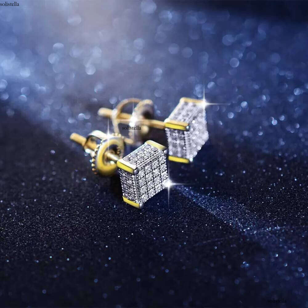 High Quality Jewelry Gold Plated Iec Out Zircon Dia Screw Back Sterling Sier Square Stud Earring for Men