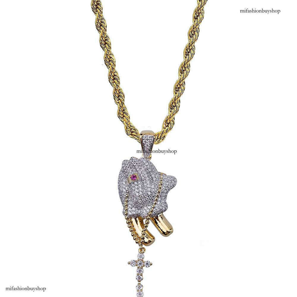 Hip Hop Prayer Gesture Pendant Necklace for Men and Women Trendy Ins Style