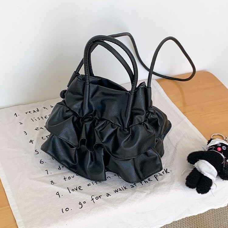Korean Style Ruffled Design Handheld Bucket Elegant Single Shoulder Crossbody Bag for Women ddmymoon