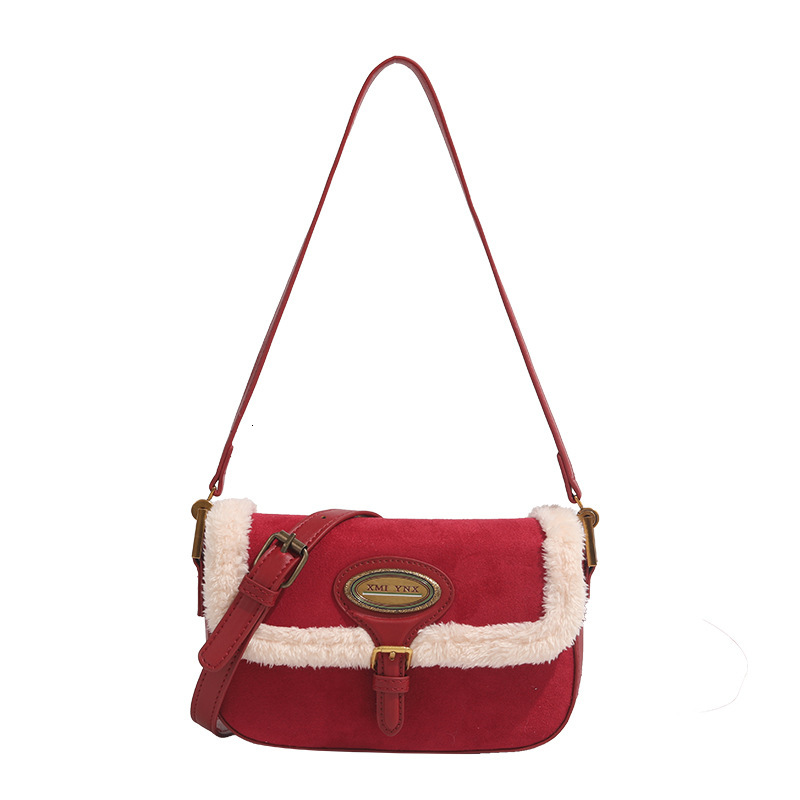 Autumn Winter High-End Plush Underarm Christmas Red Handbag Shoulder Bag ddmymoon