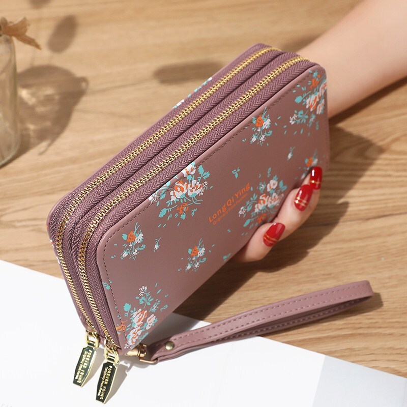 New Women's Long Versatile Double Zipper Luxury Bag Korean Style Student Floral Large Capacity Phone Bag Clutch Soft Coin Purse