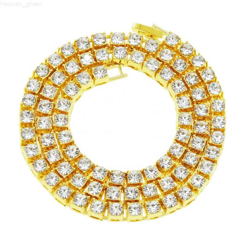 Factory Stock Hip Hop 3mm 4mm 5mm Alloy and CZ Rhinestone Iced Out Single Row Tennis Chain Necklace