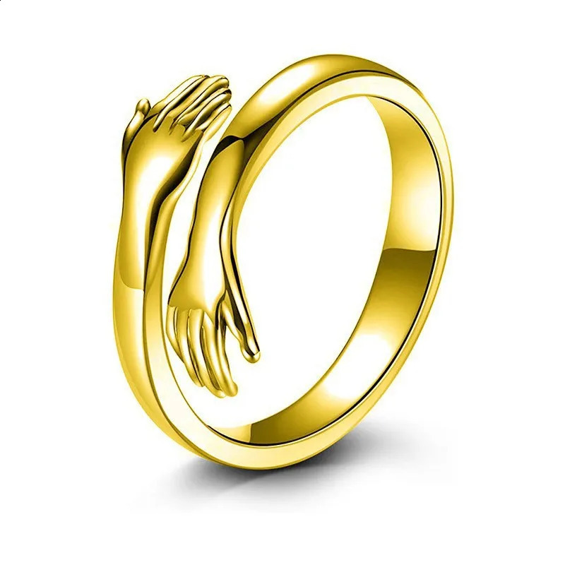 Romantic Hand Hug Rings Gold Silver Color Adjustable Couple Finger Ring Fashion Jewelry For Lovers 250805