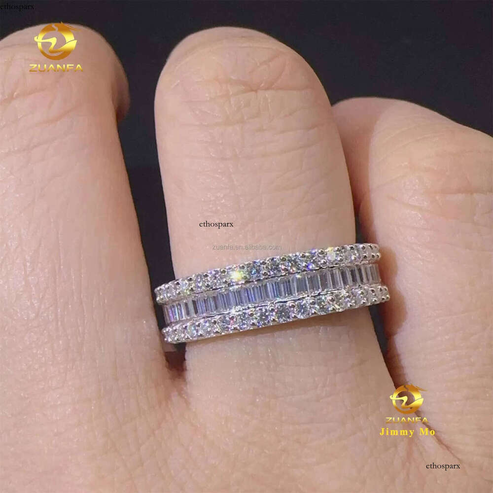 Customized Unique Wedding Jewelry Solid Sier GRA Certificates White Gold Bridal Baguette Moissanite Eternity Band Ring