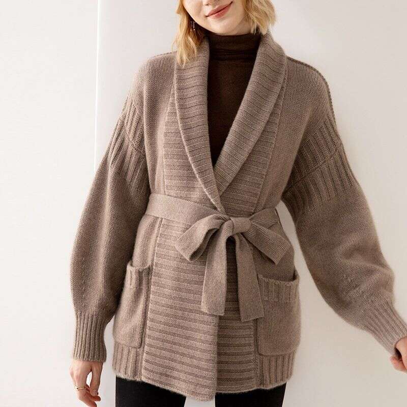 V-Neck Temperament Knitting Cardigan Autumn/Winter 2024 New Loose Fried Dough Twists Medium Length Sweater Women's Coat
