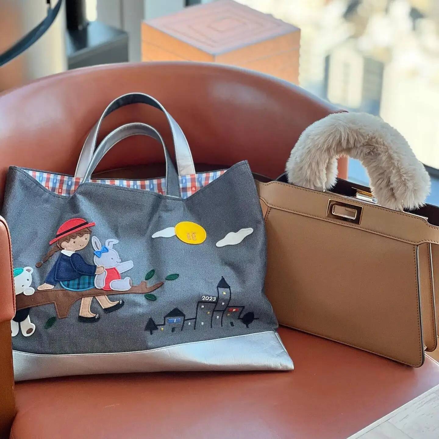 New Cute Ladies Bag Rabbit Embroidery Handbag Denim Cotton Tote 780436
