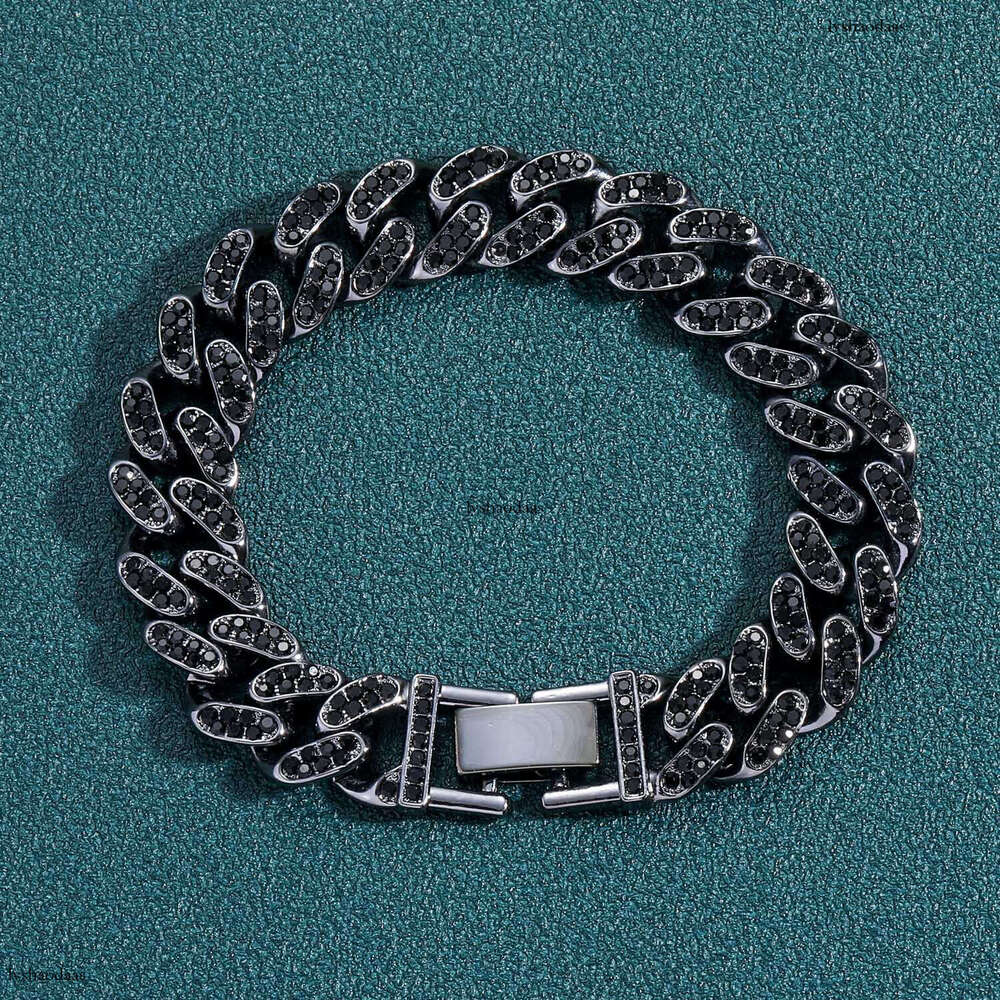 13mm Black Cuban Chain Personality Trendy Men's Alloy Full Dia Hip Hop Necklace