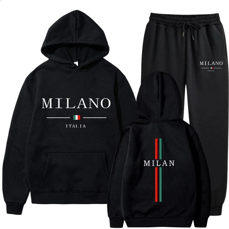 Milan Printing Mens Tracksuit Casual Sweatshirts for Men High Quality HoodiesSweatpants 2 Pcs Set s Jogging Streetwear 250809