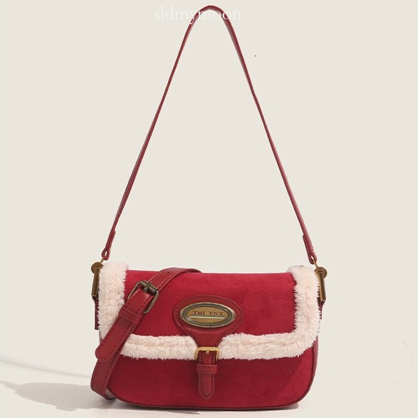 Autumn Winter High-End Plush Underarm Christmas Red Handbag Shoulder Bag ddmymoon
