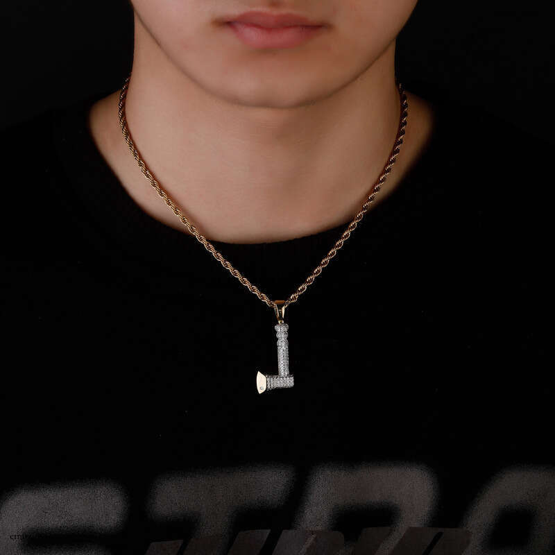 Hip-Hop Axe-Shaped Personality Jewelry Men's Trendy Pendant Micro-Inlaid Full Moissanite chain Necklace
