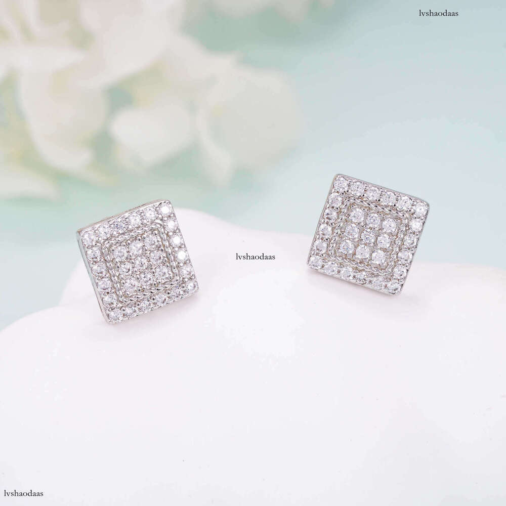 High-end Personality EarringIced Out VVS Inlaid Moissanite Princess Square 10mm Unisex Fashion Light Ear Jewelry Cross