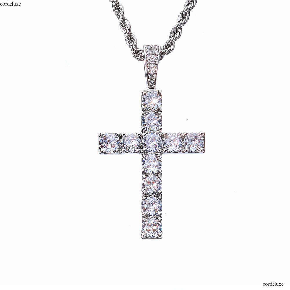 New Hip-Hop Large Cross Pendant Sterling Silver Gold-Plated Full Moissanite chain Men's Necklace