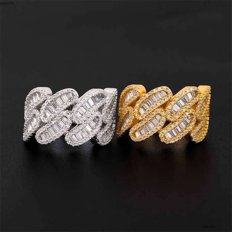 New Hip Hop Sier Set D-Color Ladder Square Mozambique Ring for Men and Women in Ins Fashion Trend Full Dia