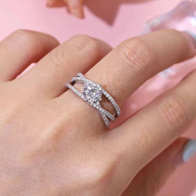Fine Jewelry Solid White Gold 1CT D/VVS Round Moissanite Dia Wedding Ring
