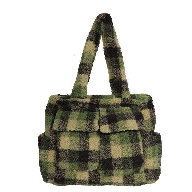Designer Bags Autumn And Winter New Plush Lamb Wool Fashion Plaid Shoulder Handheld Tote Large Capacity Underarm Bag