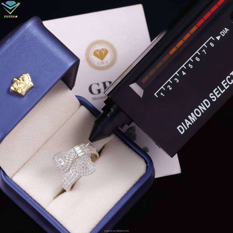 Heart Style Baguette Cut Mossanite Hip Hop Jewelry Solid Sier for Men Women VVS Moissanite Dia Cuban Ring