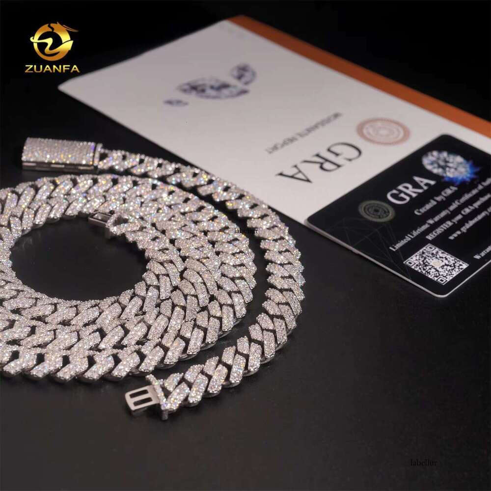 Ready To Ship Chilled 12Mm 2-Row Cuban Chain Pure Sier Silica Hip-Hop Jewelry